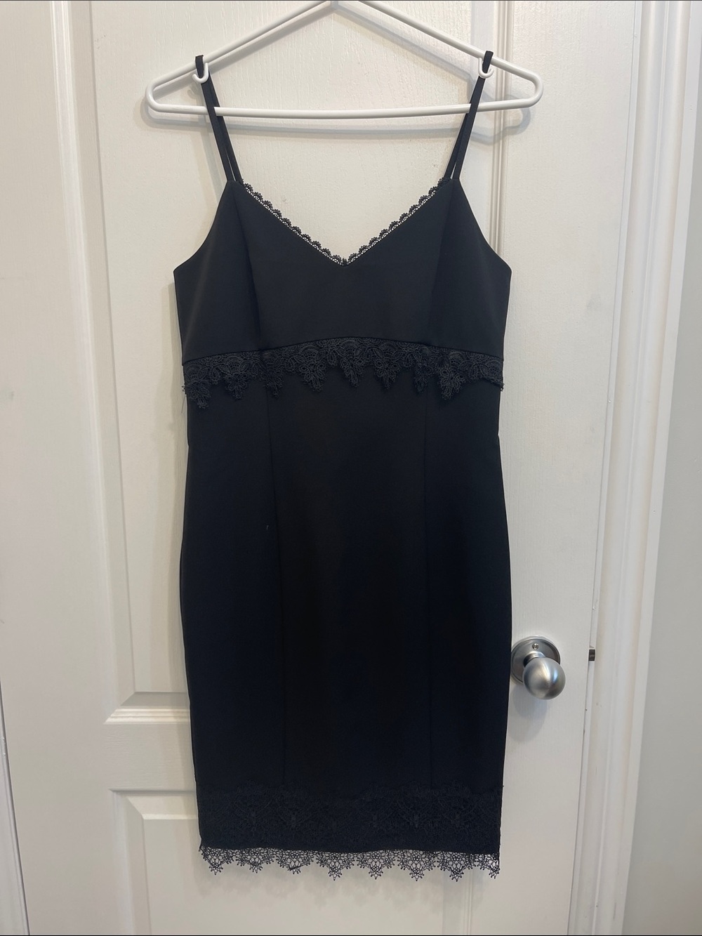 RW&CO. Black Midi Slip Dress with Lace Trim